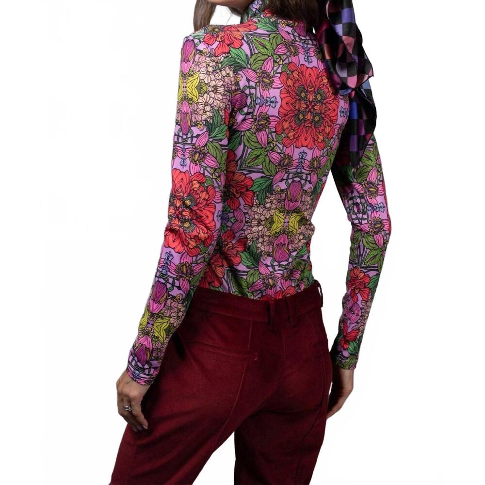 NEW NUVULA long sleeve turtleneck bodysuit in red garden - Picture 2 of 5
